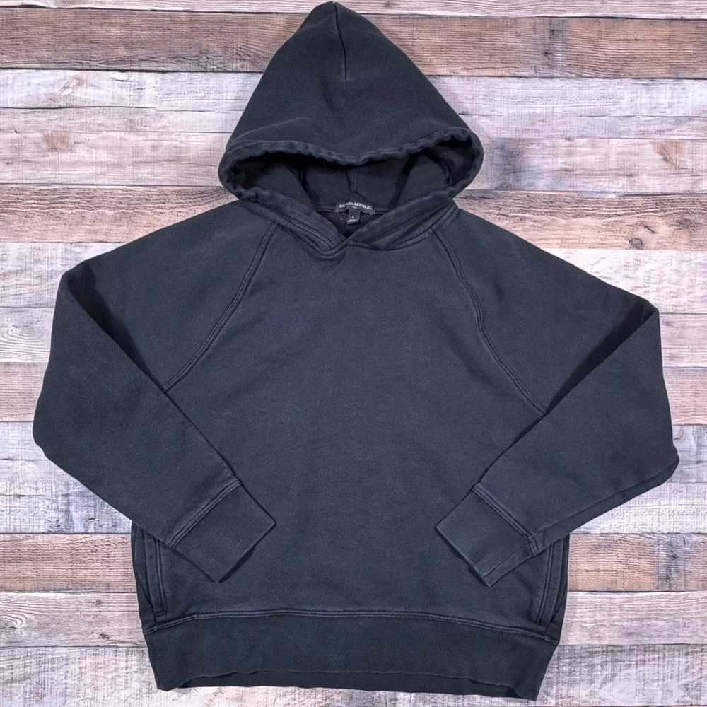 Banana Republic Clean Fleece Hoodie Sweatshirt‎ Black Mens Medium/Large